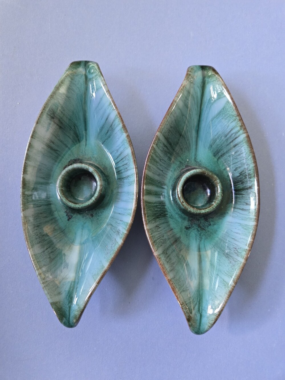Vintage Blue Mountain Pottery Leaf Candle Holders